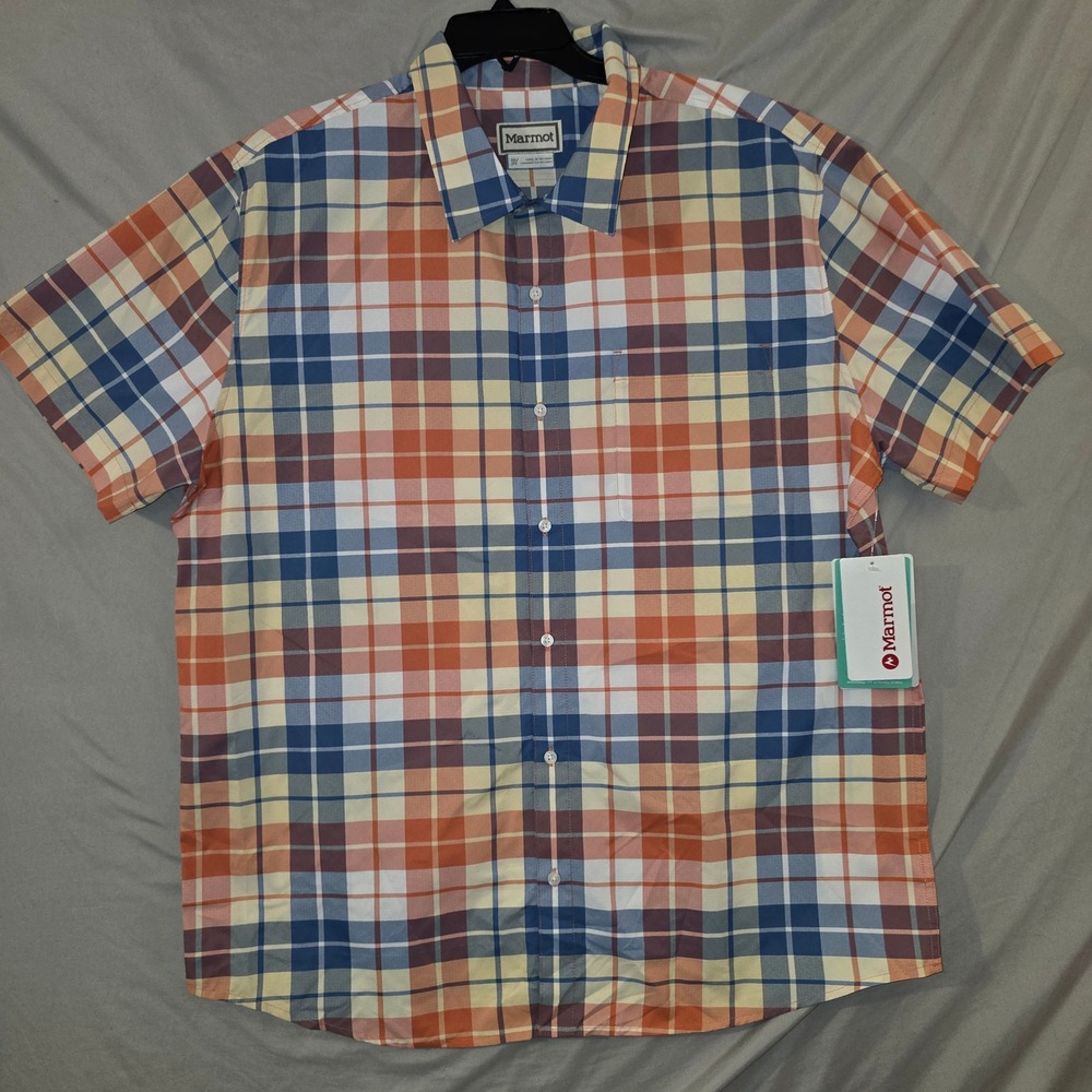 Marmot Arex UPF40 SS Shirt XXL Mens Pomelo Wayland Plaid M16075-24293